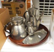 Norwegian pewter coffee set by Brodrene Milius, comprising coffee pot, hot water jug,
