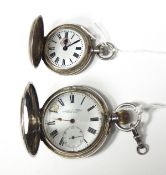 Gent's silver-cased half-hunter pocket watch, the enamelled face inscribed 
