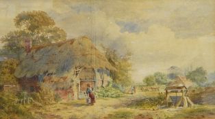 Unattributed (19th century) Watercolour Rural scene of a woman carrying water from a well to her