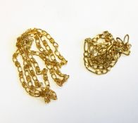 9ct gold flat link chain necklace and another,