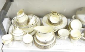 Minton 'Bridal Veil' part table service comprising plates of three sizes, teacups and saucers,