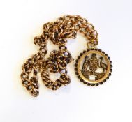 9ct gold curb-link albert chain with 9ct gold Australian pendant, inscribed 