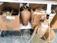 A pair of earthenware urns, a quantity of assorted Denby ware, some Spanish painted bowls,