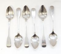 A set of six Victorian silver teaspoons, fiddle pattern with engraved initials, Glasgow 1823, 3.