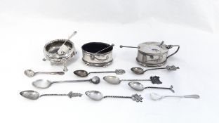 George V oval silver salt together with blue glass liner,