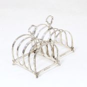 Pair of George V Walker & Hall silver toastracks, each with scroll loop handle,