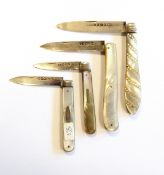 Late Victorian silver-bladed folding fruit knife with mother-of-pearl scales,