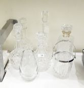 Glass decanter of square form with silver collar by C J Vander Limited, Birmingham 1977,