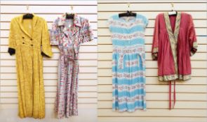 1930's short sleeved dressing gown, full-length with tie waist,