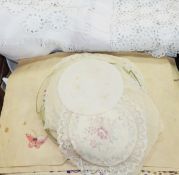 Various embroidered table linen, some embroidered and hand painted table mats and doilies,