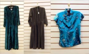 Adini emerald green ankle length velvet button-through sleeved dress,