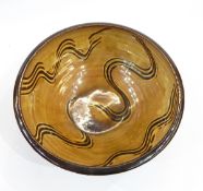 Michael Cardew Winchcombe pottery large bowl with abstract combed decoration through white slip
