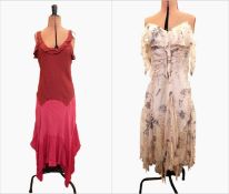 Yves St Laurent Rive Gauche cocktail dress with handkerchief hem in burgandy and pink and a