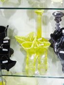 Victorian uranium pressed glass candlestick of plain column design, 21cm high,