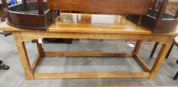 Oak refectory style dining table of rectangular form, on chamfered square legs,