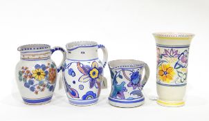 Poole pottery flared rim vase and similar designed Devon pottery jugs together with Spode