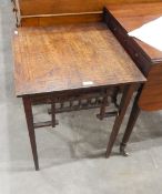 Square top occasional table with pokerwork floral pattern to top, on square tapering legs,