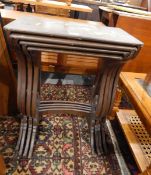 Nest of four lacquered occasional tables with rectangular tops, Oriental design,