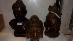Chinese bronze head Buddha, 19cm, four-character mark to base, a similar bust,