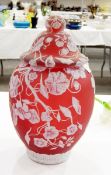 Large Thomas Webb & Sons cameo glass jar and cover of baluster form,