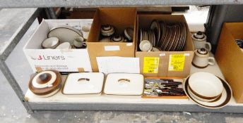 Large quantity of Denby including dinner plates, coffee pot, teapot, vegetable dishes, casseroles,