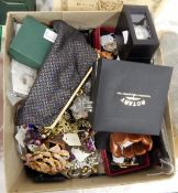 Large quantity of modern costume jewellery including a large diamante pink rose brooch,