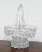 Heavy glass basket with profuse applied lappet and scroll decoration to the reeded body,