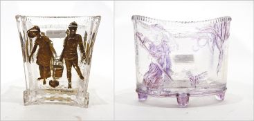 Sowerby pressed glass vase with moulded panels of Jack and Jill after designs by Walter Crane and