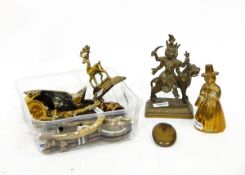 Quantity of copper and brassware including hunting horns, ladle, Eastern brassware, etc.