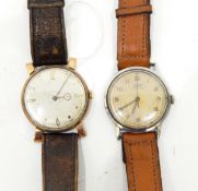 9ct gold cased gentleman's wristwatch with silvered dial,