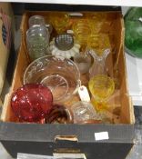 Assorted quantity of pressed and other glass, two carboys (one green,