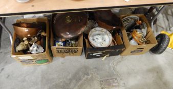 Large copper bedwarmer marked 'The Warmer must be filled quite full before being screwed down',