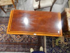 19th century mahogany foldover top tea table with satinwood cross-banding, frieze drawer,