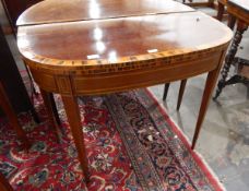 Georgian mahogany foldover top card table with coromandel cross-banding, baize lined interior,