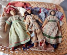 Three handmade dolls made in the 1940's with clothes and hats