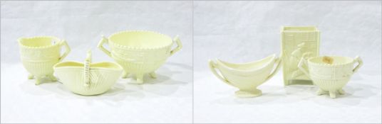 Collection of six pieces of Victorian Sowerby opaque cream pressed glass comprising a vase of