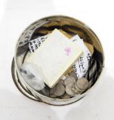 Quantity of mixed coins including a Victorian rupee (1 tin)