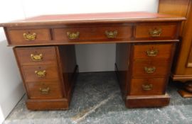 Edwardian mahogany kneehole pedestal desk,