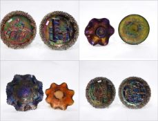 Large blue carnival glass bowl by Fenton, in the 'Stag and Holly' pattern, 28cm diameter,