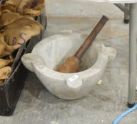 Large marble pestle with wooden mortor