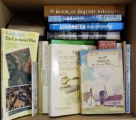 Quantity of books on quilting and cross-stitch, the Cotswolds, various Penguin books,