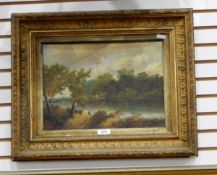 Manner of 19th century Norwich school Oil on board River landscape,
