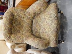Victorian buttonback armchair with foliate pattern upholstery,