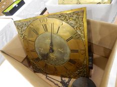 Late 18th/early 19th century longcase clock movement, the chapter ring with Roman numerals,