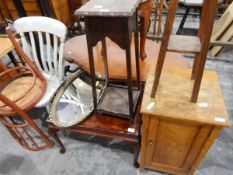 Beside cabinet, two jardiniere stands, oval mirror, coffee table,