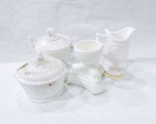 Victorian opaque white pressed glass pedestal sugar bowl and cover,