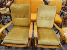 Pair of 1950's armchairs with gold dralon loose cushion seats