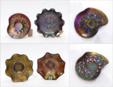 Two Northwood amethyst carnival glass dishes in the 'Three Fruit' pattern,