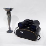 Assorted silver plate and pewter items and a pair of cased binoculars ( 1 box)
