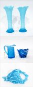 Pair of blue pressed glass vases of flared dimple design, 28cm high,